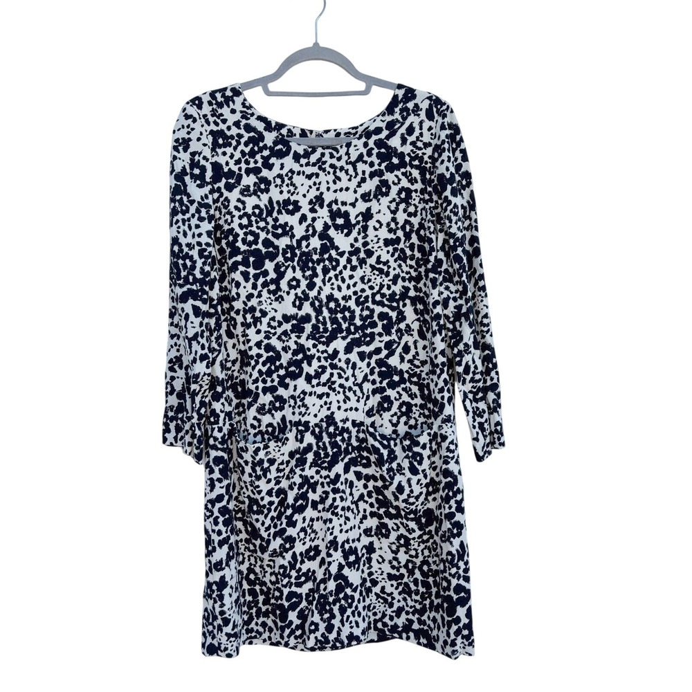 J.Crew Womens Black White Leopard Animal Print Shift Dress Pockets 6